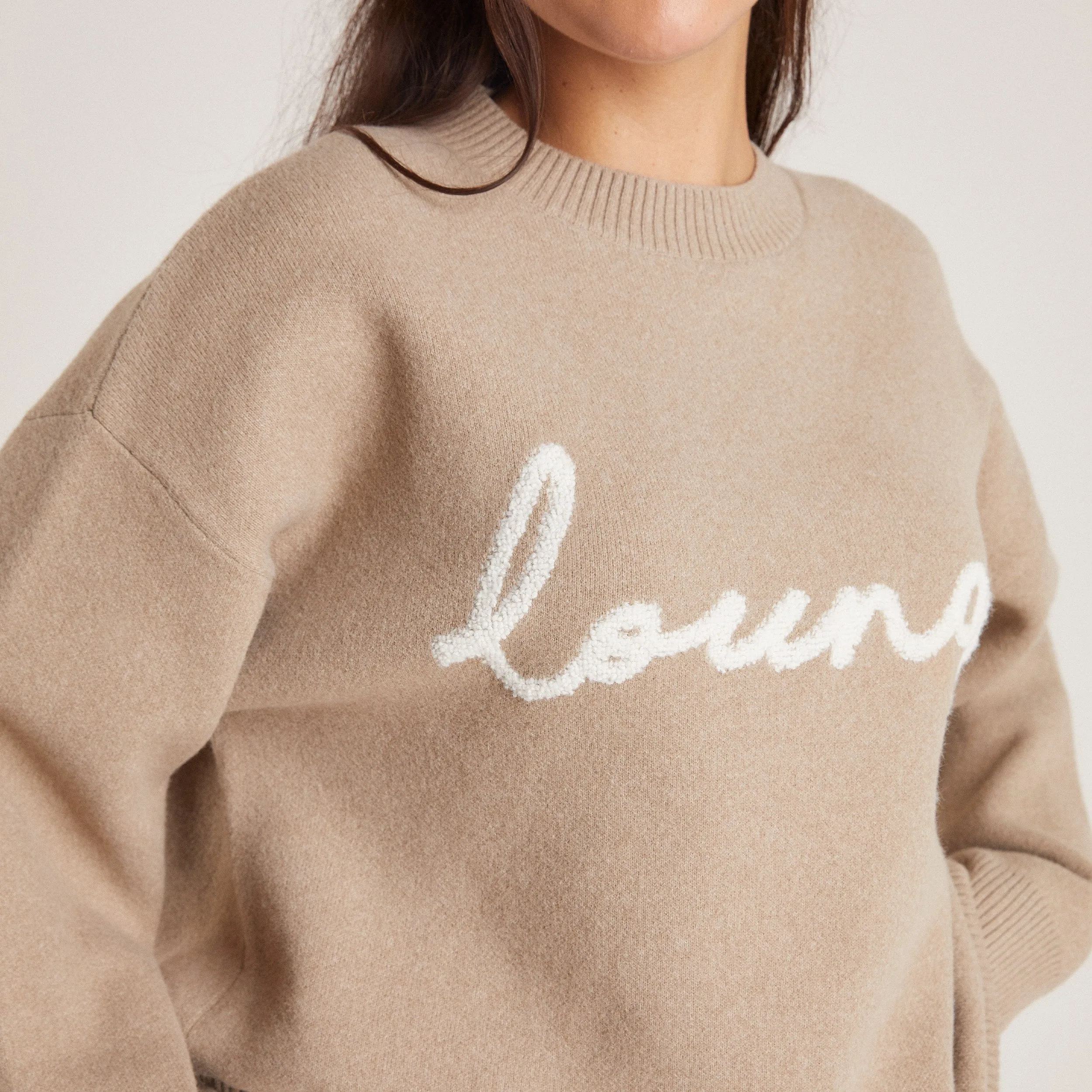 Lounge Knitted Crew Neck Jumper - Bread