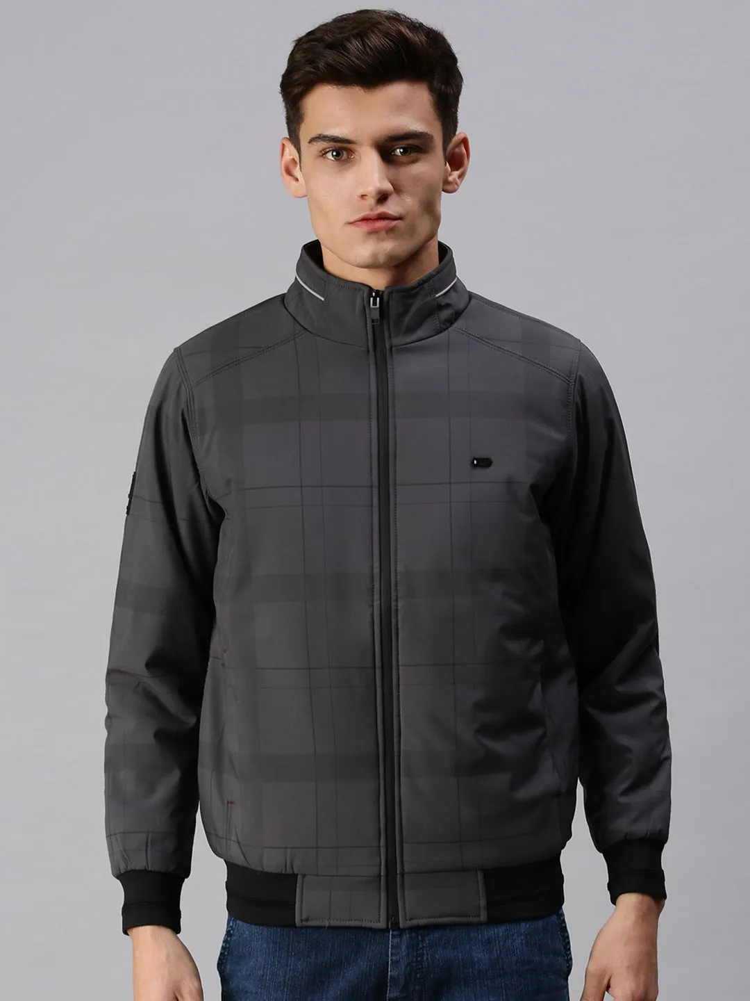 Men Checked Grey Sporty Jacket