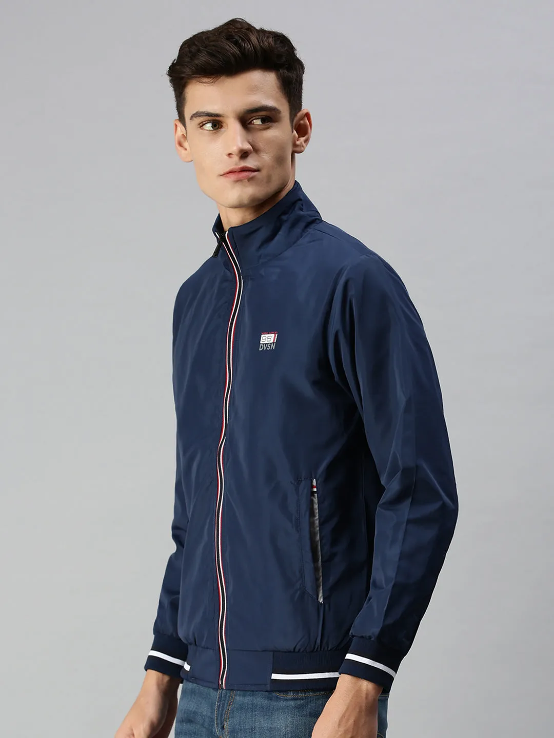 Men Solid Blue Sporty Jacket