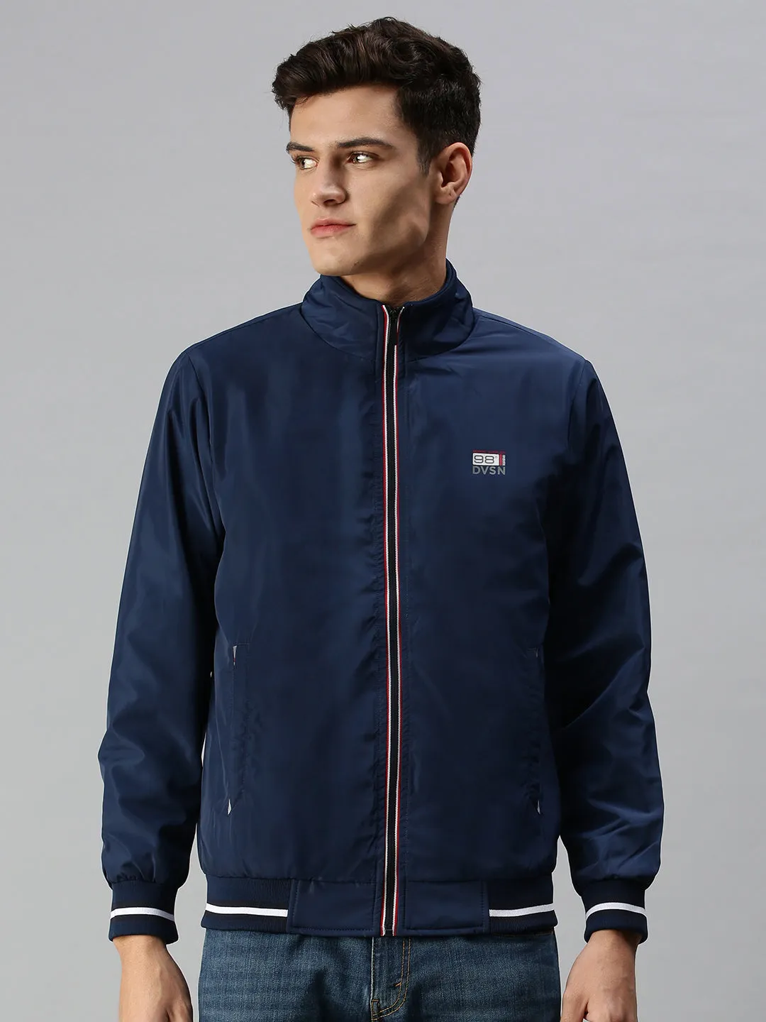 Men Solid Blue Sporty Jacket