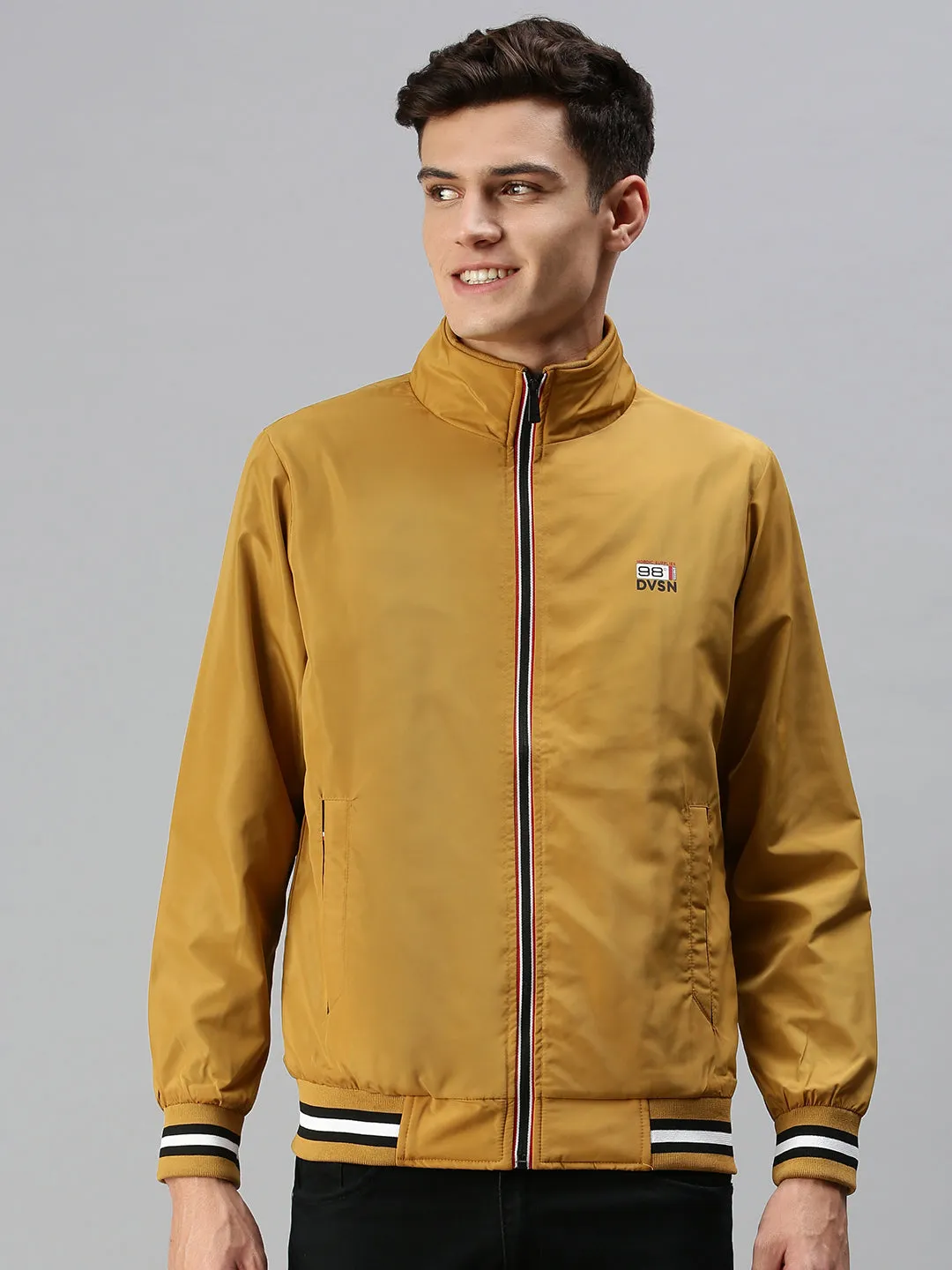 Men Solid Yellow Sporty Jacket