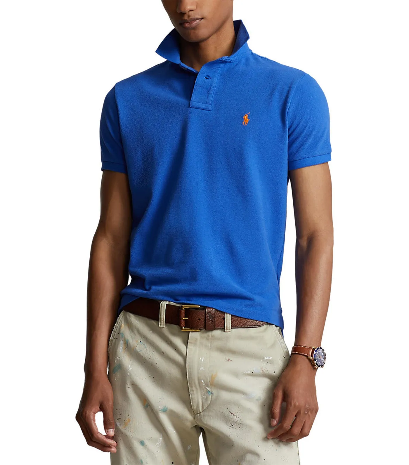 Men's Custom Slim Fit Mesh Polo Shirt New Iris Blue