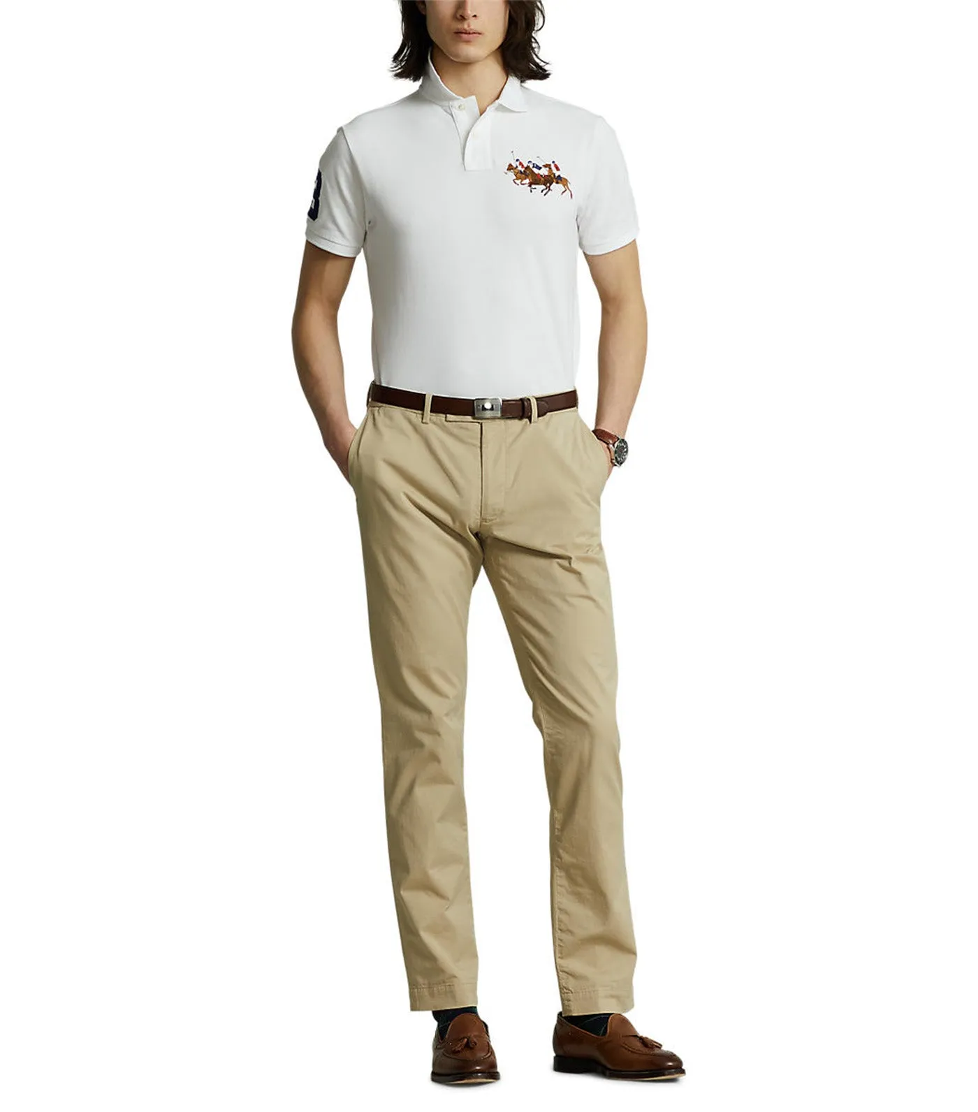 Men's Custom Slim Fit Triple-Pony Polo Shirt Ivory