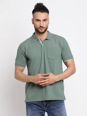 Men's Olive Green Polo neck Half Sleeve T-Shirt