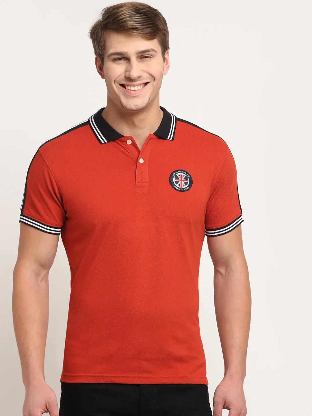 Men's Rust  Polo neck Half Sleeve T-Shirt with tape detail on shoulder