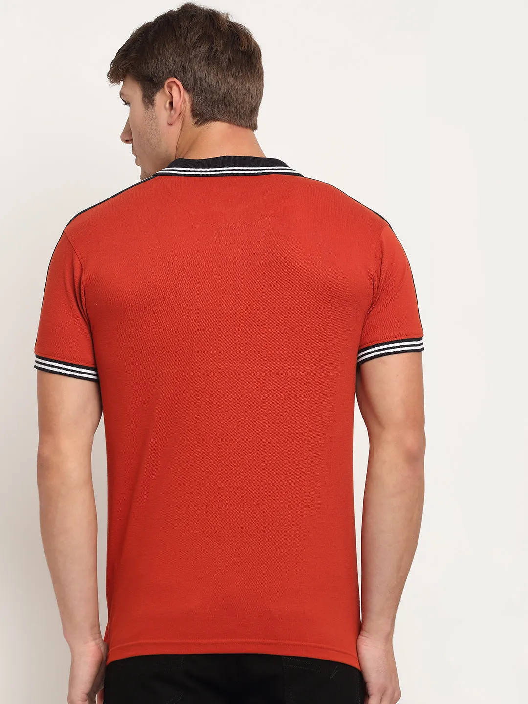 Men's Rust  Polo neck Half Sleeve T-Shirt with tape detail on shoulder