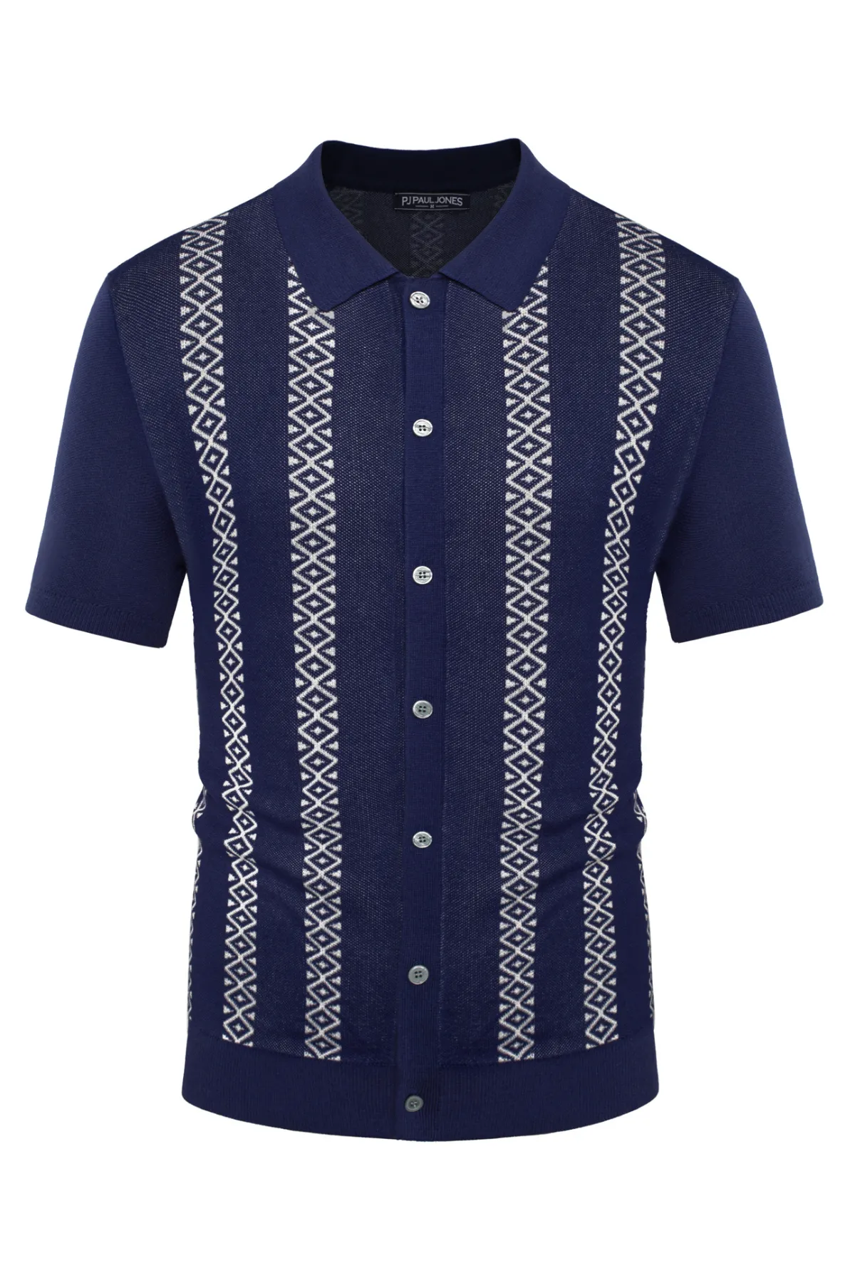 Men's Vintage Polo Short Shirt Geometric Patterns Stripe Knit Casual Shirts