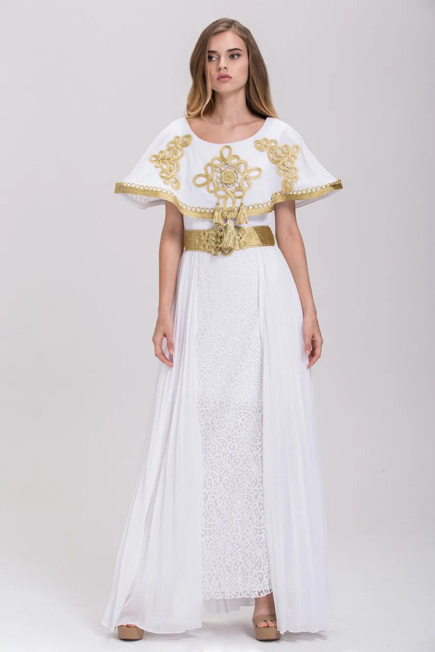 Mina Al Sheikhly - Ramadan Empress White and Gold  Chiffon Maxi Dress