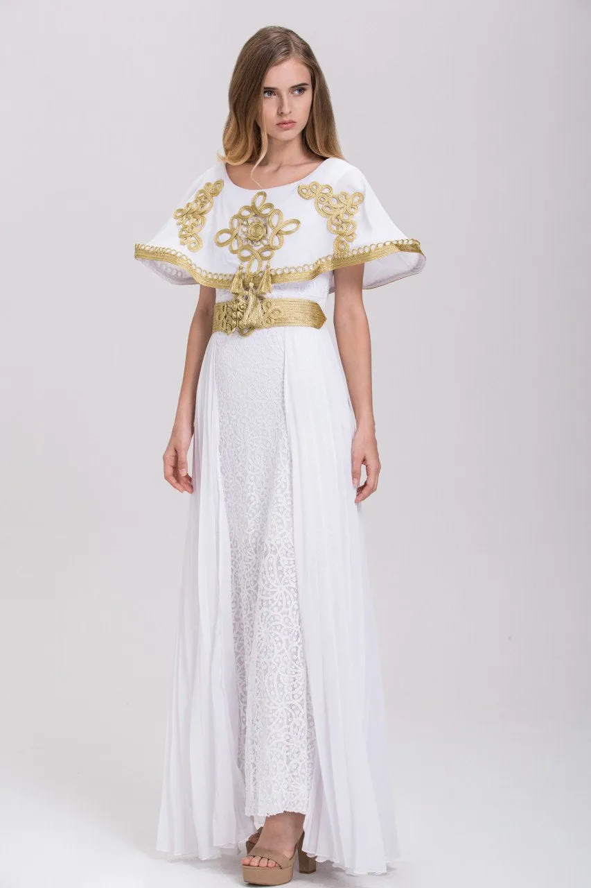 Mina Al Sheikhly - Ramadan Empress White and Gold  Chiffon Maxi Dress