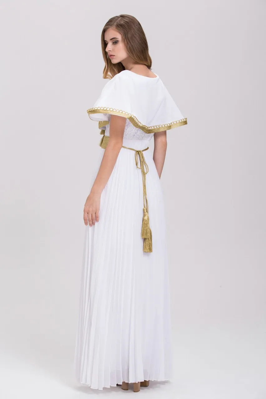 Mina Al Sheikhly - Ramadan Empress White and Gold  Chiffon Maxi Dress