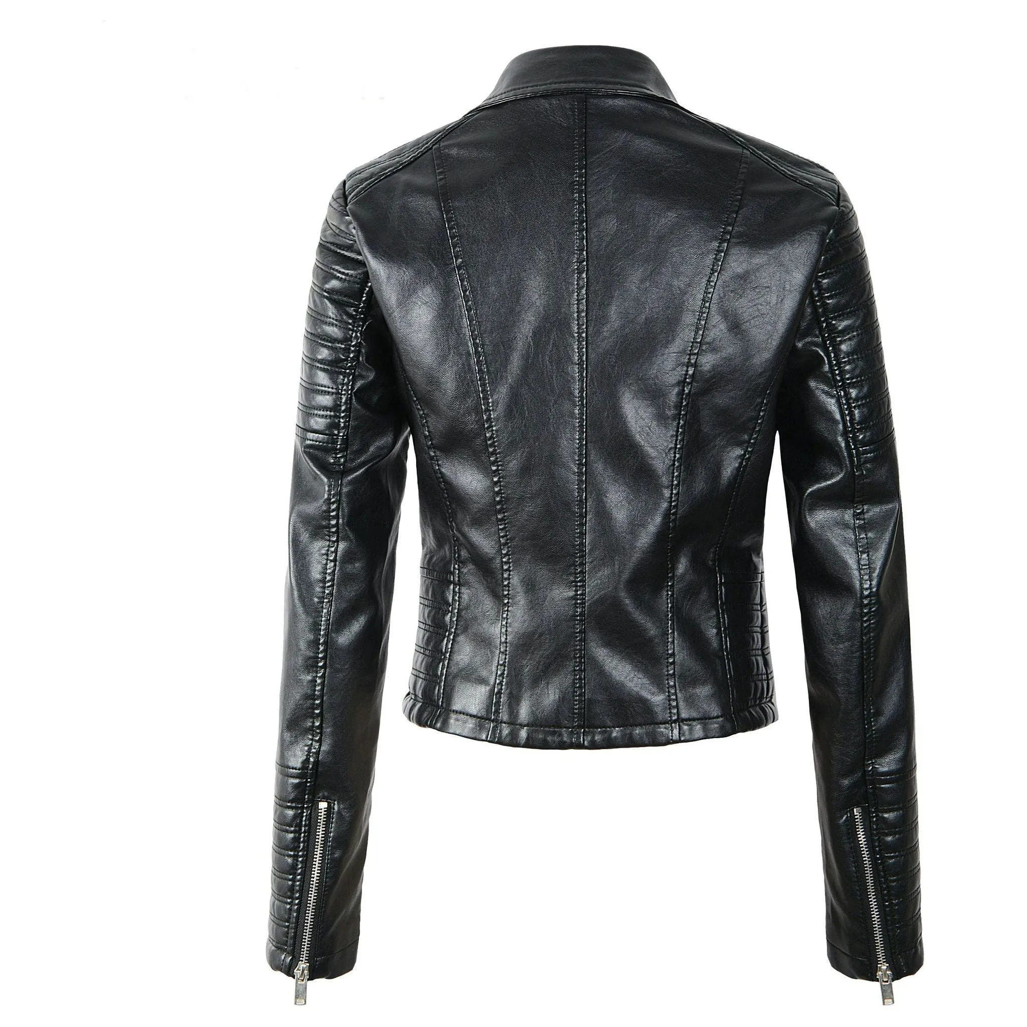 New Fashion Women Motorcycle Eco Leather Jackets Long Sleeve Autumn Winter