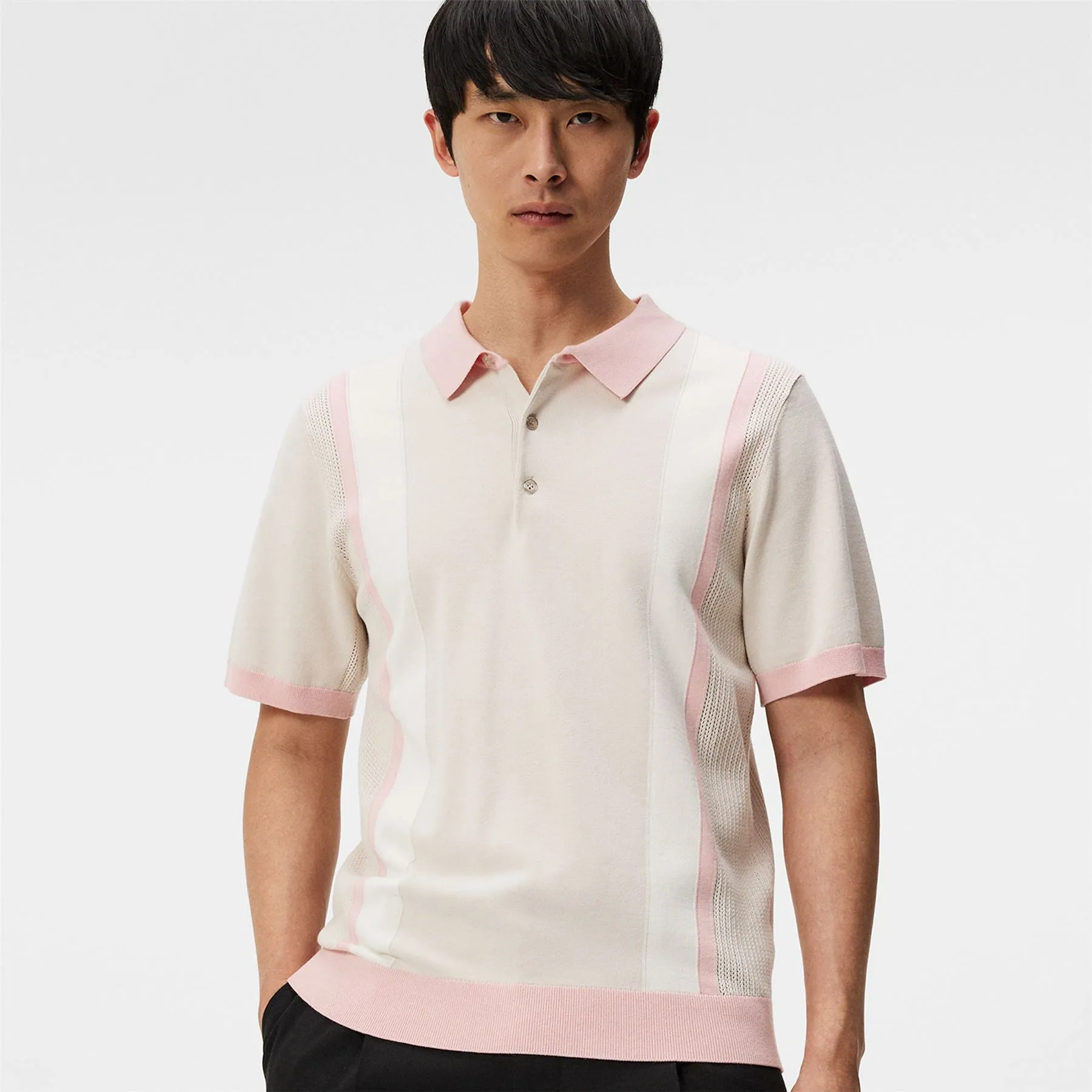 Reymond Regular Fit Knitted Stripe Polo Moonbeam - SS24