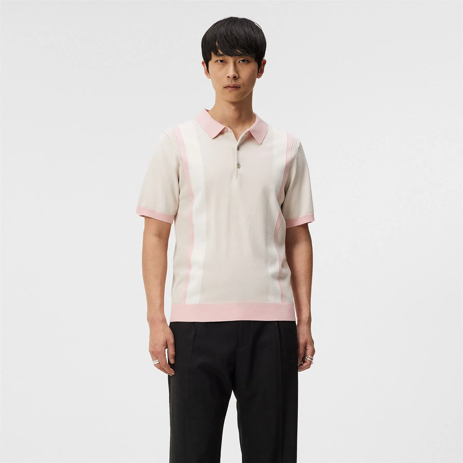 Reymond Regular Fit Knitted Stripe Polo Moonbeam - SS24