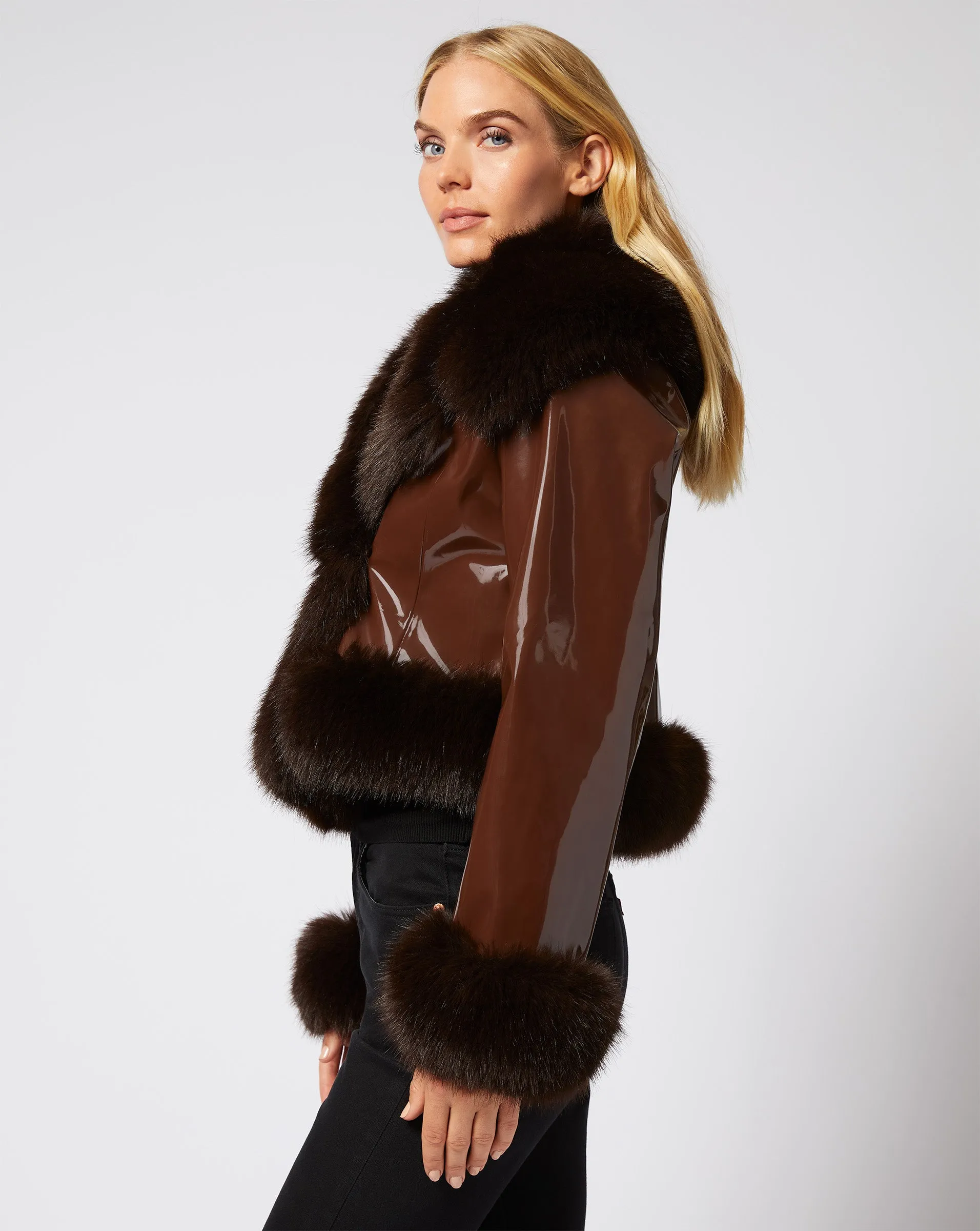 Shortie Faux Leather & Faux Fur Jacket