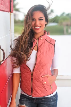 Soft Pink Quilted Vest with Pockets