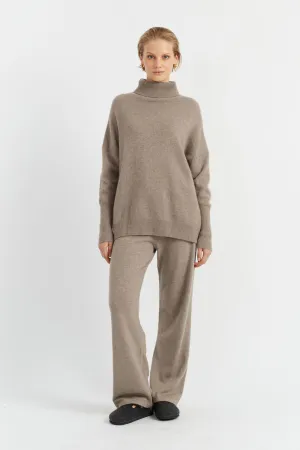 Soft-Truffle Cashmere Wide-Leg Pants