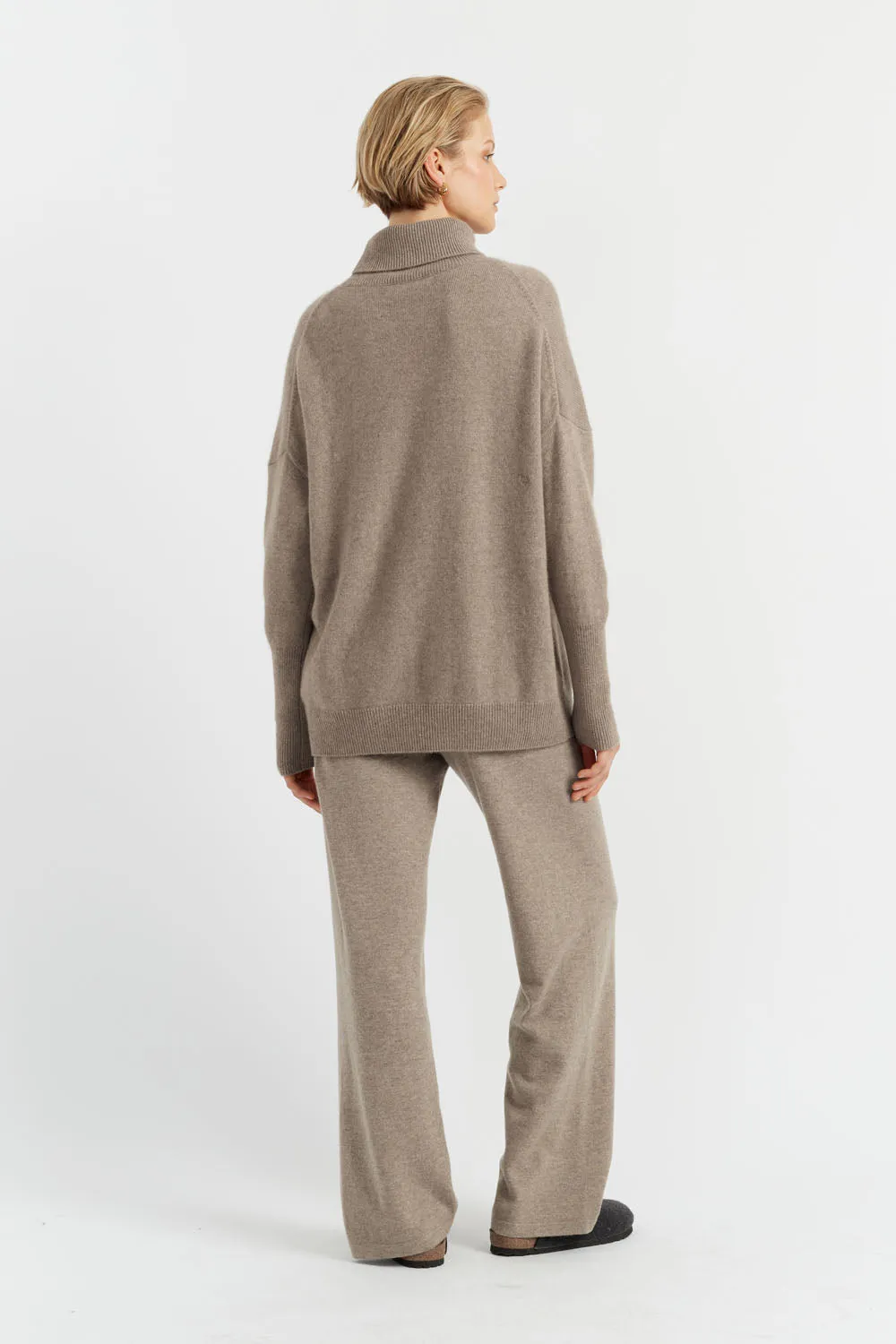 Soft-Truffle Cashmere Wide-Leg Pants