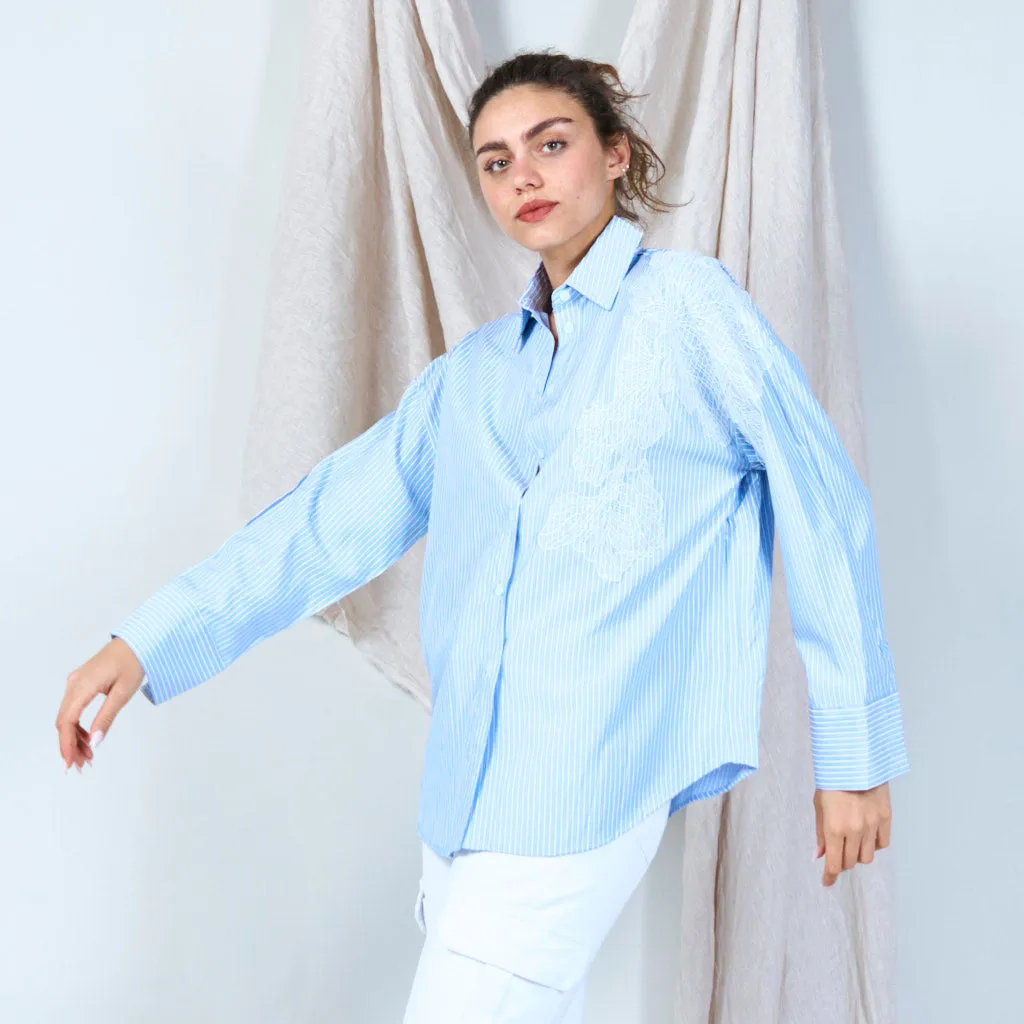 Stylish striped button-up with artistic sleeve detail wholesale