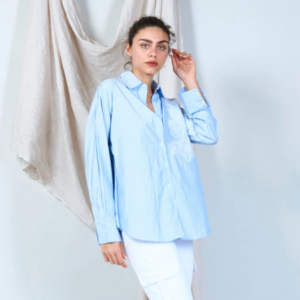 Stylish striped button-up with artistic sleeve detail wholesale