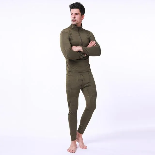 Tactical Training Mens Warm Underwear Suit Outdoor Hiking Hunting Windproof Thermal Fleece Shirt   Pants Sets Military Clothes