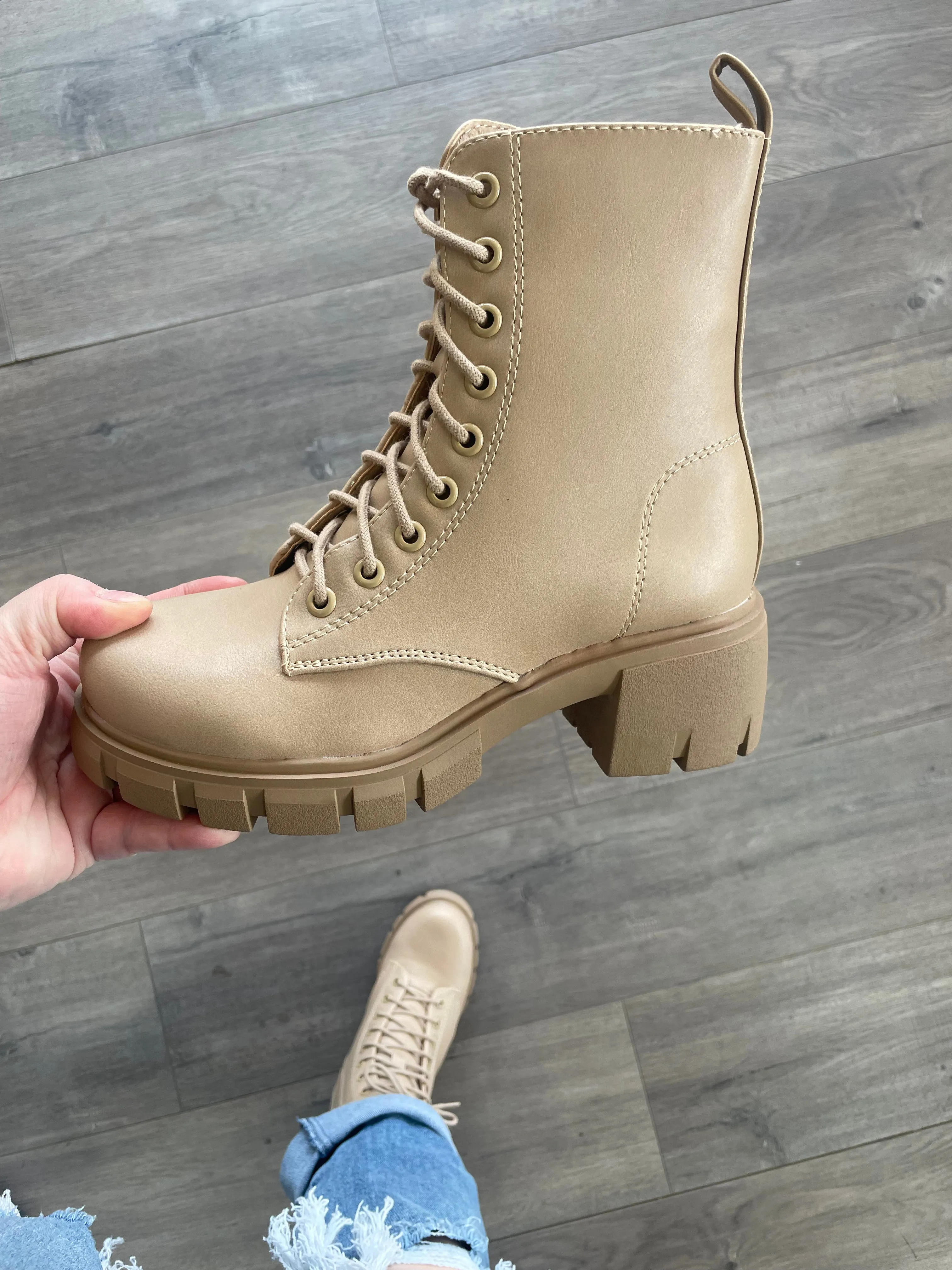 Taupe Platform Combat Boots