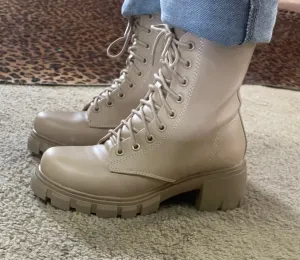 Taupe Platform Combat Boots