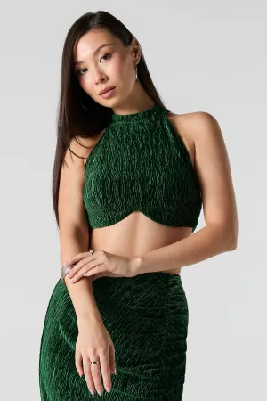 Textured Velvet Cropped Halter Tank