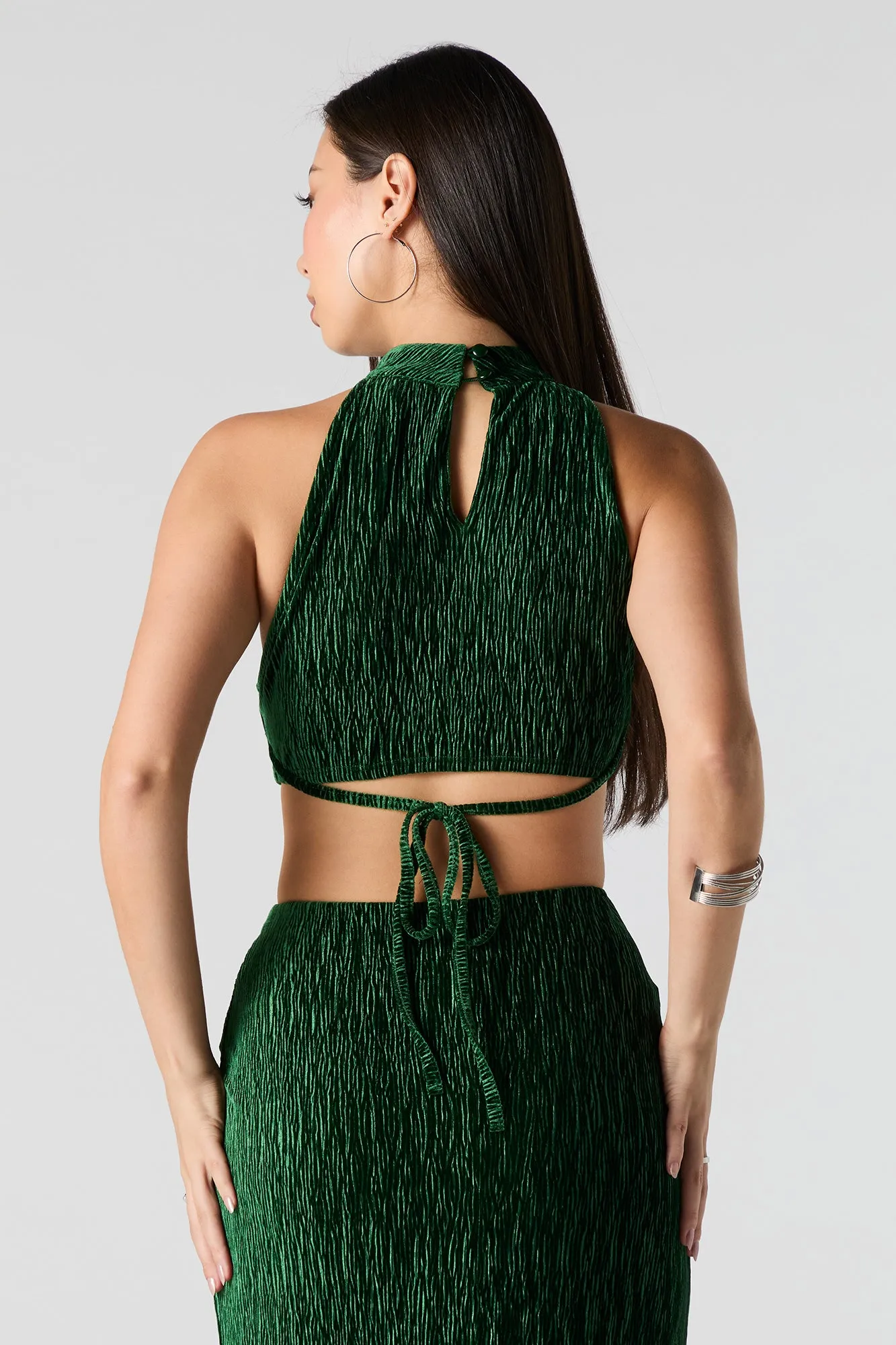 Textured Velvet Cropped Halter Tank