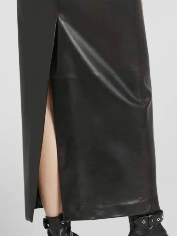 Trend4us Women's Chic High-Waisted Faux Leather Skirt