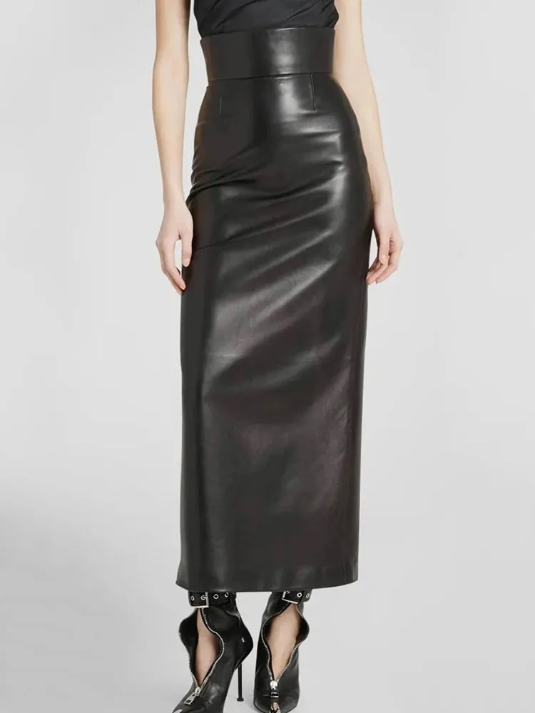 Trend4us Women's Chic High-Waisted Faux Leather Skirt