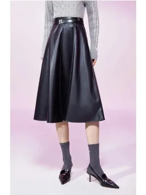 Trend4us Women's Vintage High-Waisted Pleated Faux Leather Skirt