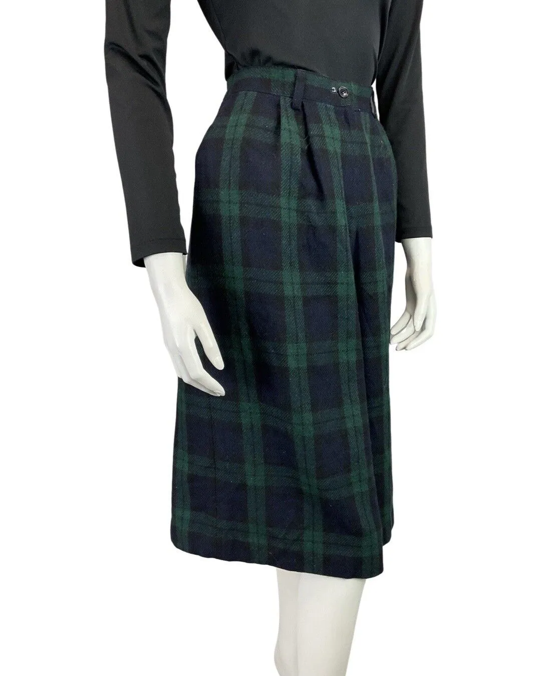 VINTAGE 70s 90s GREEN BLUE PLAID CHECKED MOD WOOL CULOTTES 8