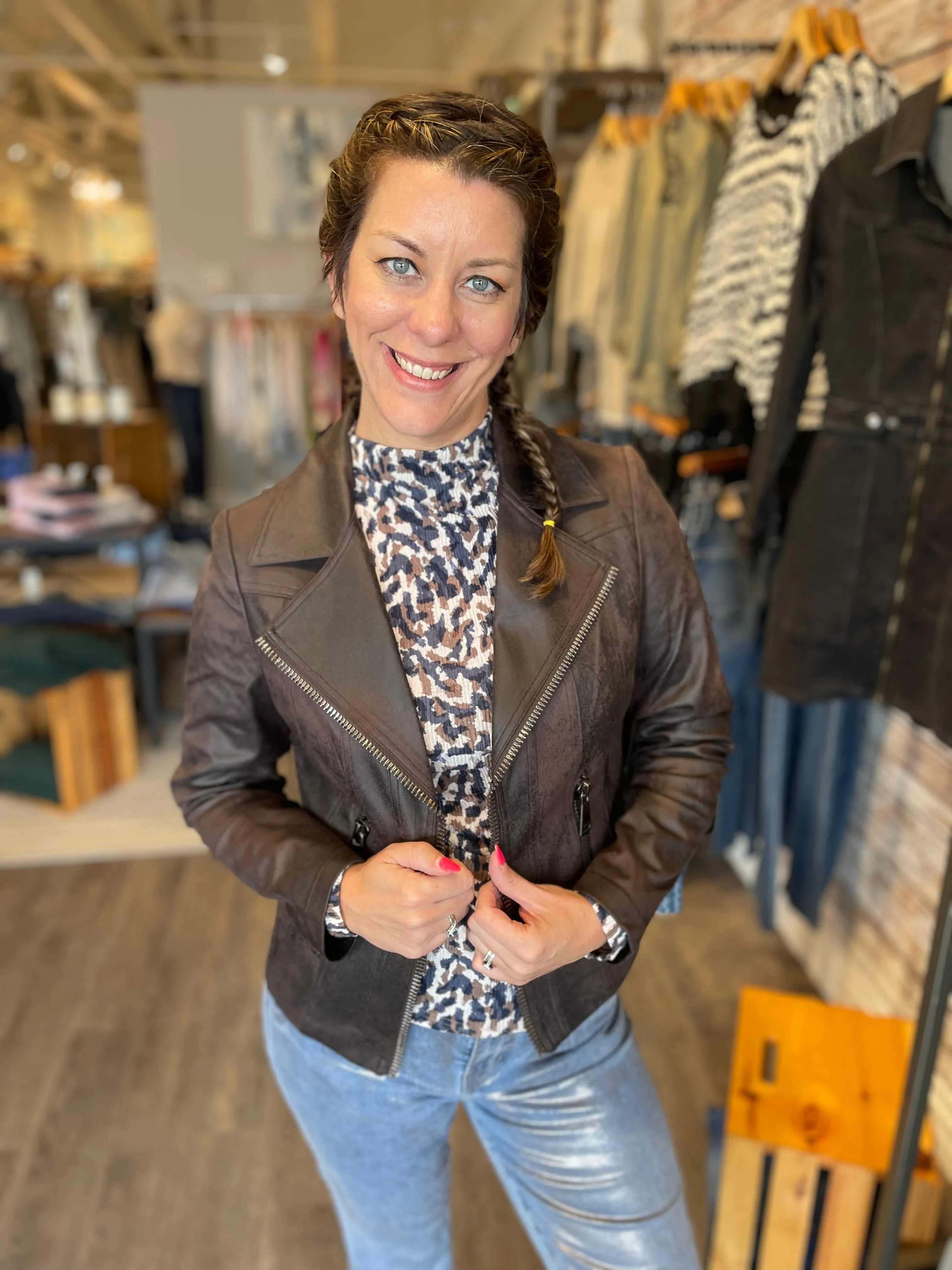 Vintage Faux Leather Moto Jacket - HQ