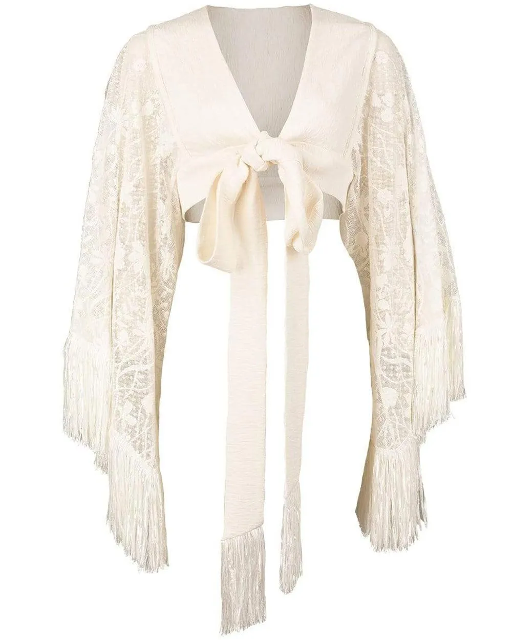 White Cropped Fringe Palomi Top