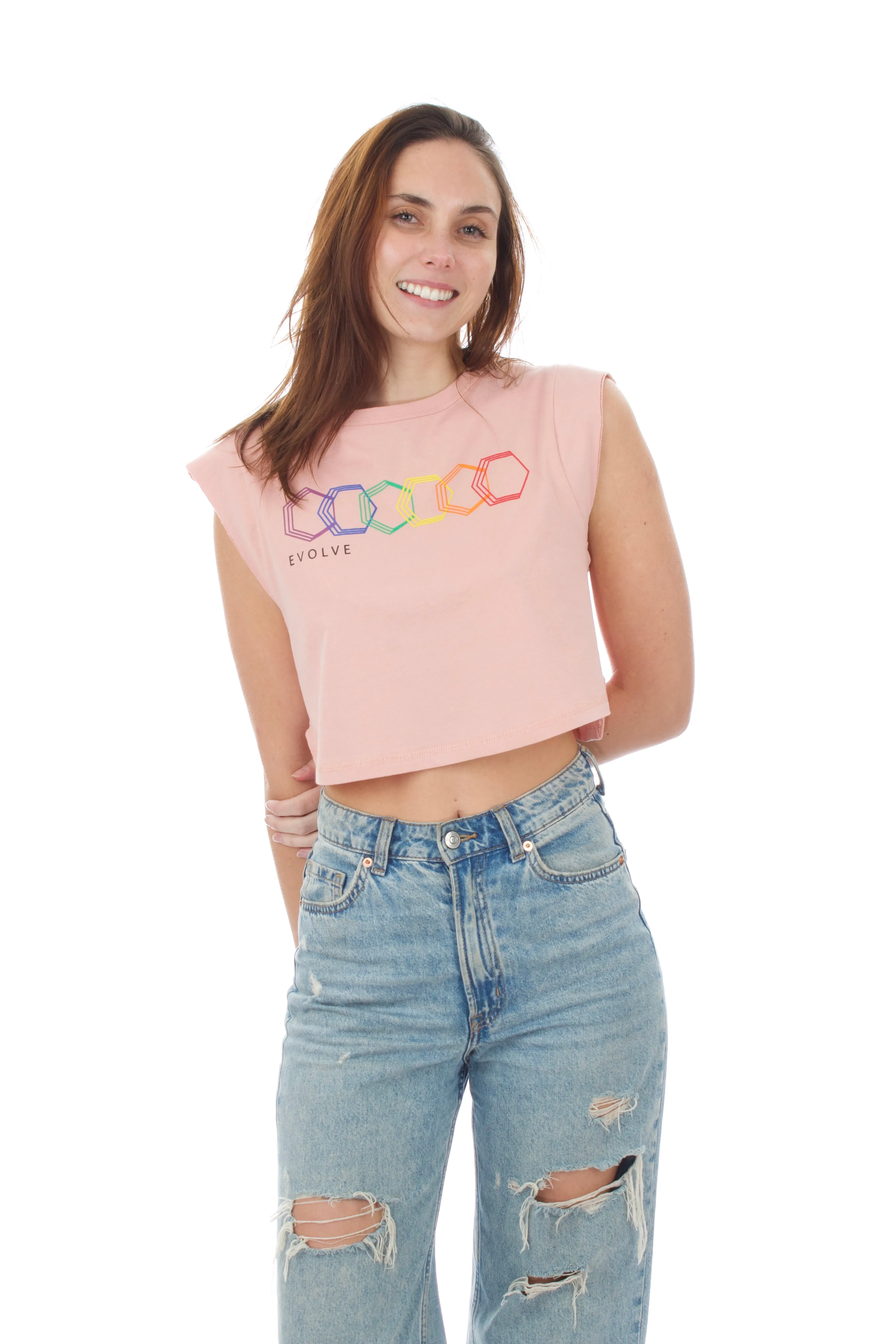 Women's Cropped Tank - Geo Rainbow - Rose