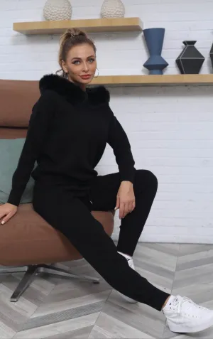 Womens knitted lounge tracksuit /  Black