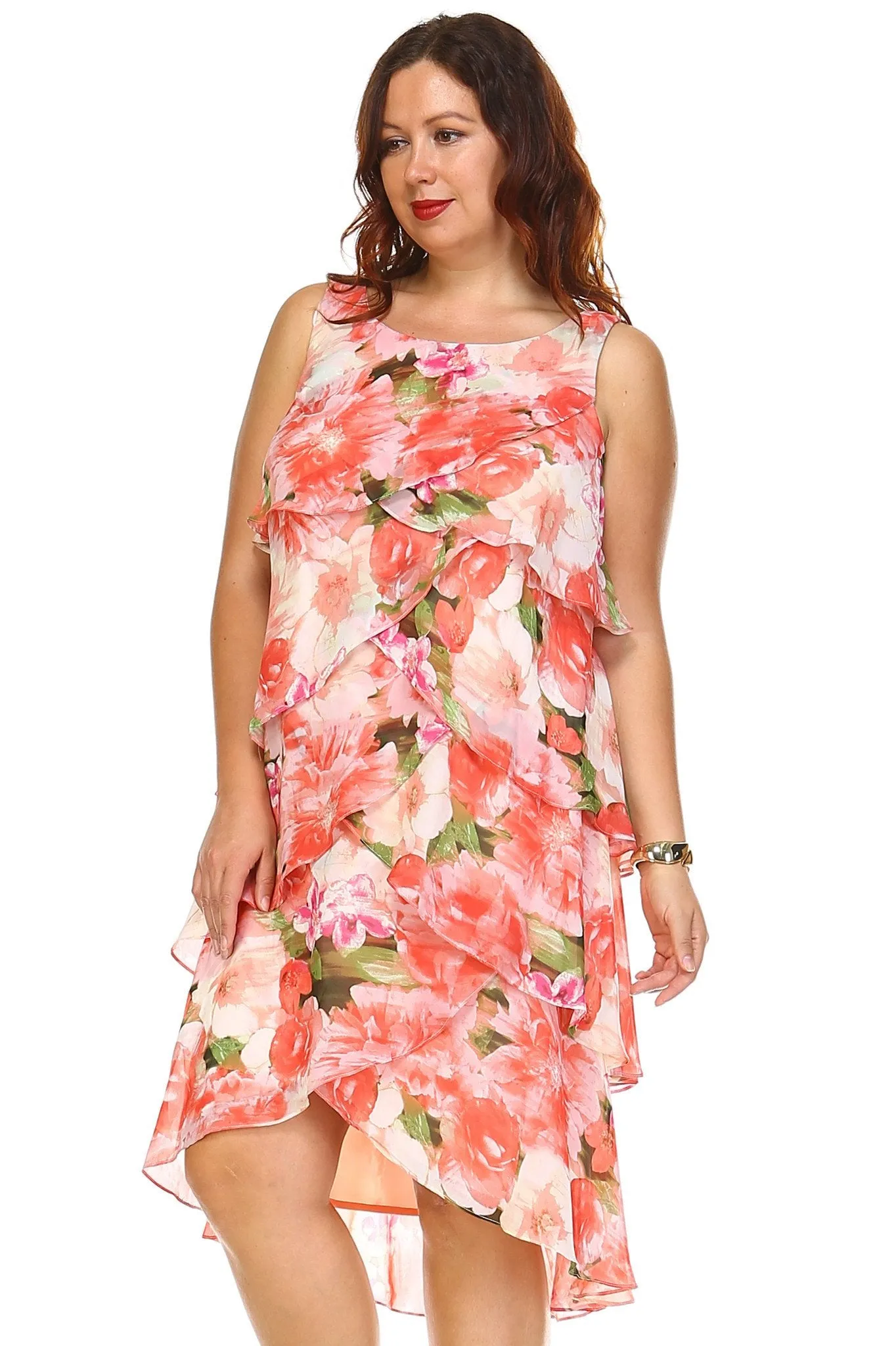 Women's Plus Size Floral Layered Chiffon Dress