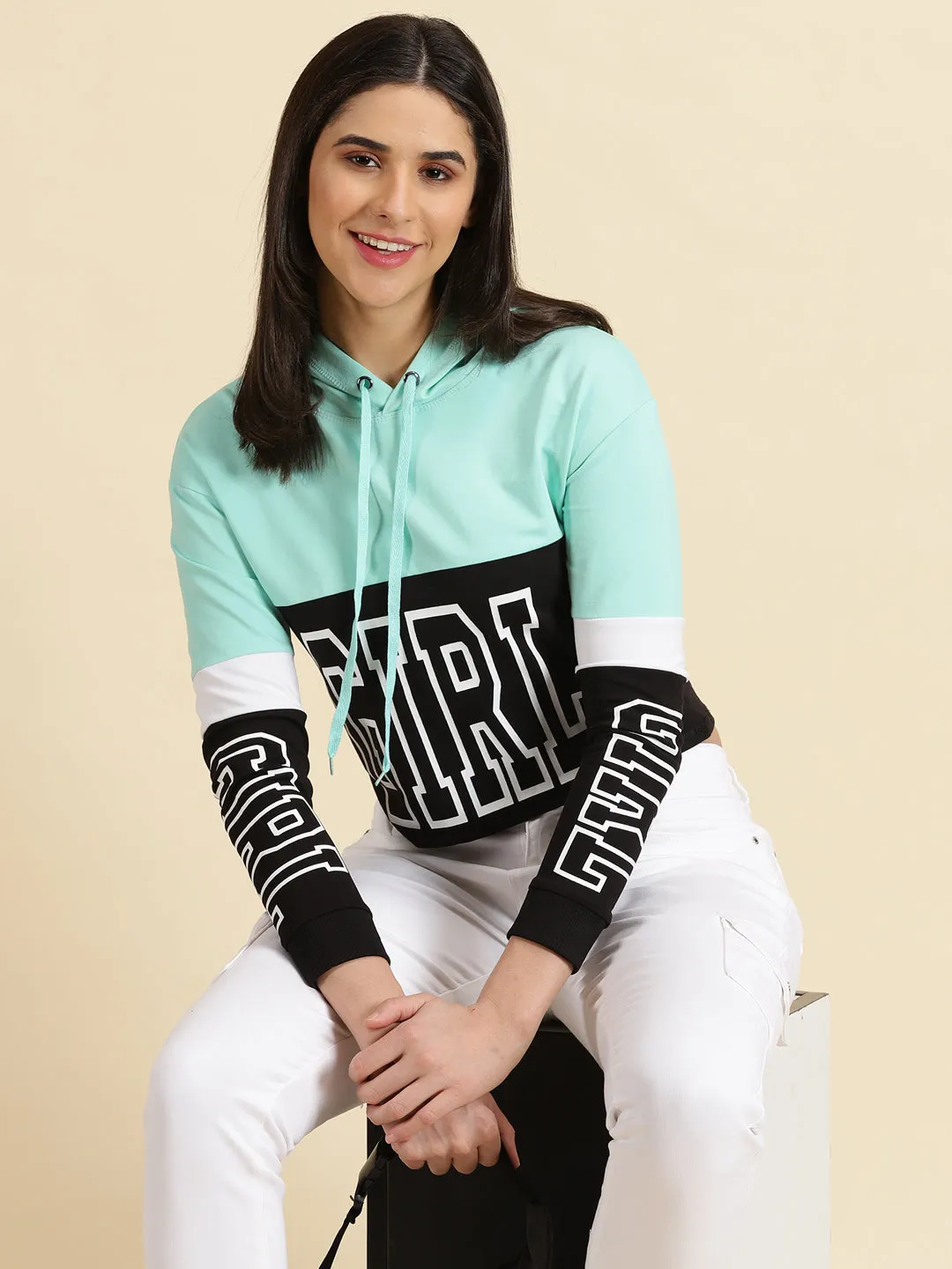 Women's Sea Green Colourblock Sweatshirt