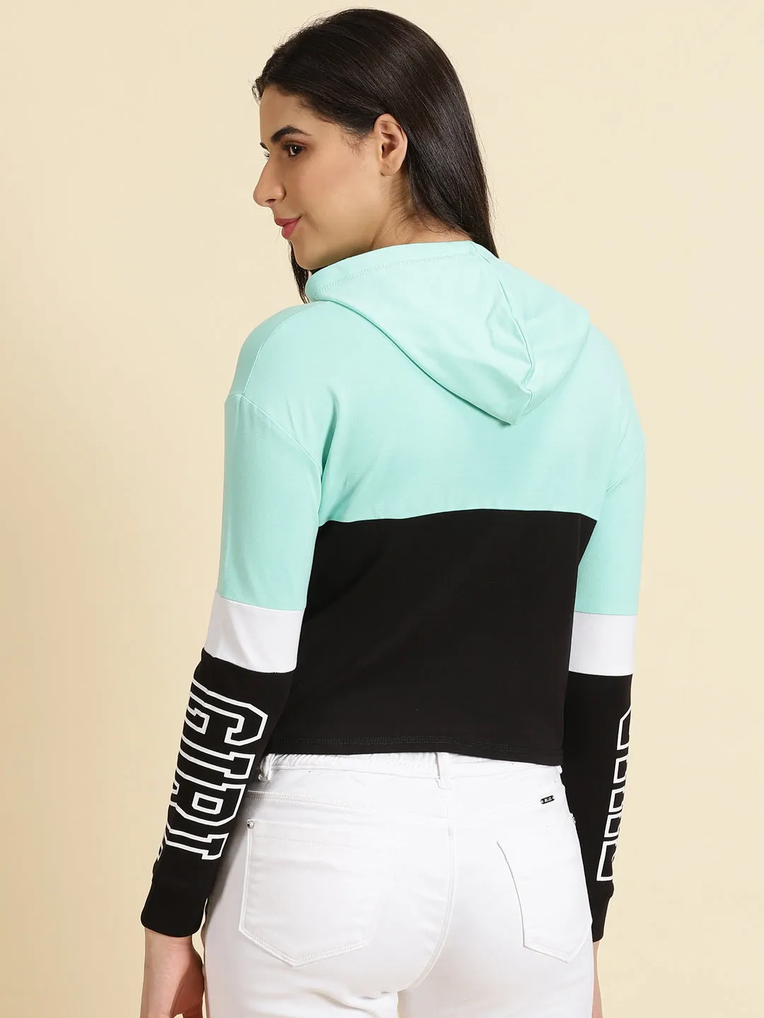 Women's Sea Green Colourblock Sweatshirt