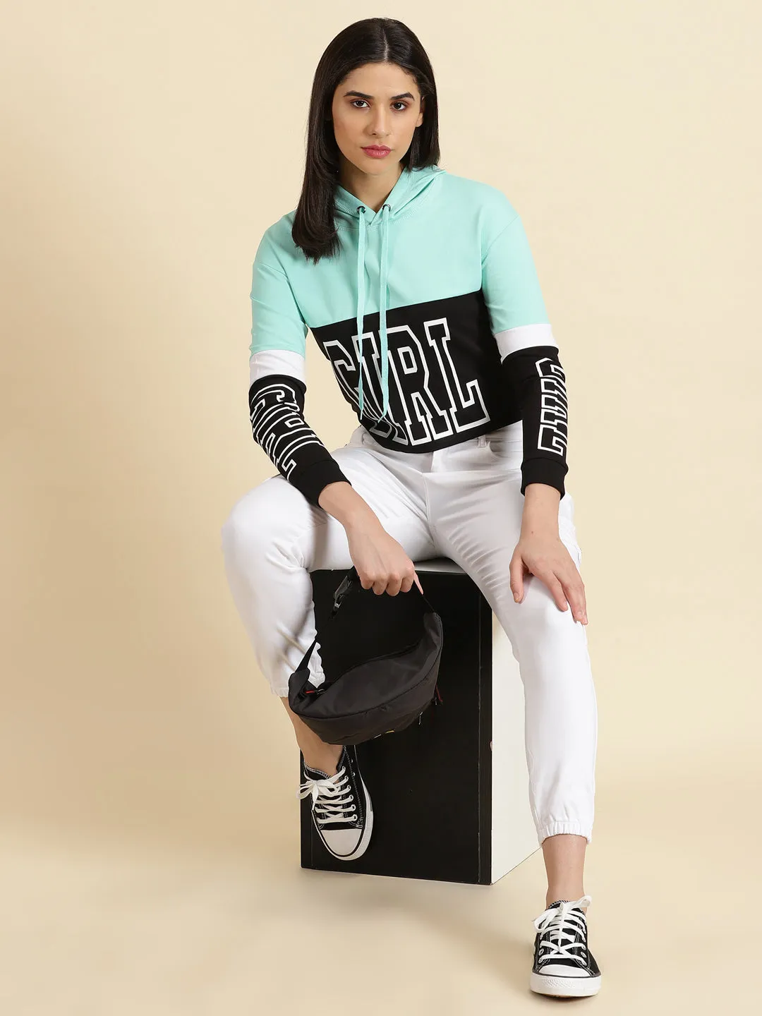 Women's Sea Green Colourblock Sweatshirt