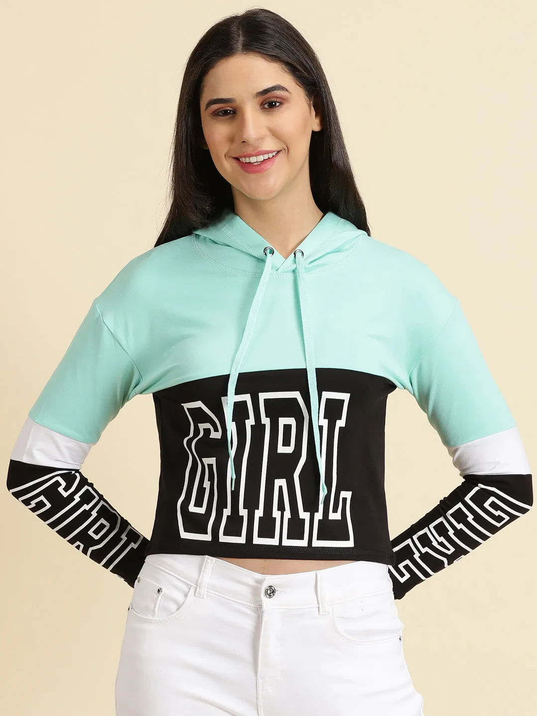 Women's Sea Green Colourblock Sweatshirt