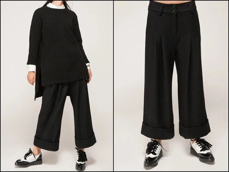 Women's Wide Leg Pants Wool Culottes Woolen Trouser