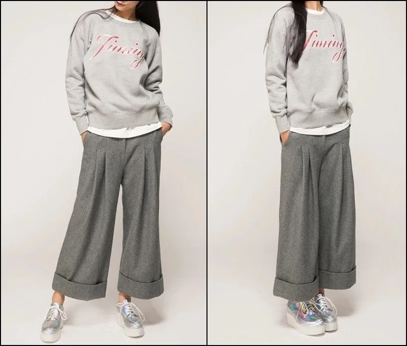 Women's Wide Leg Pants Wool Culottes Woolen Trouser