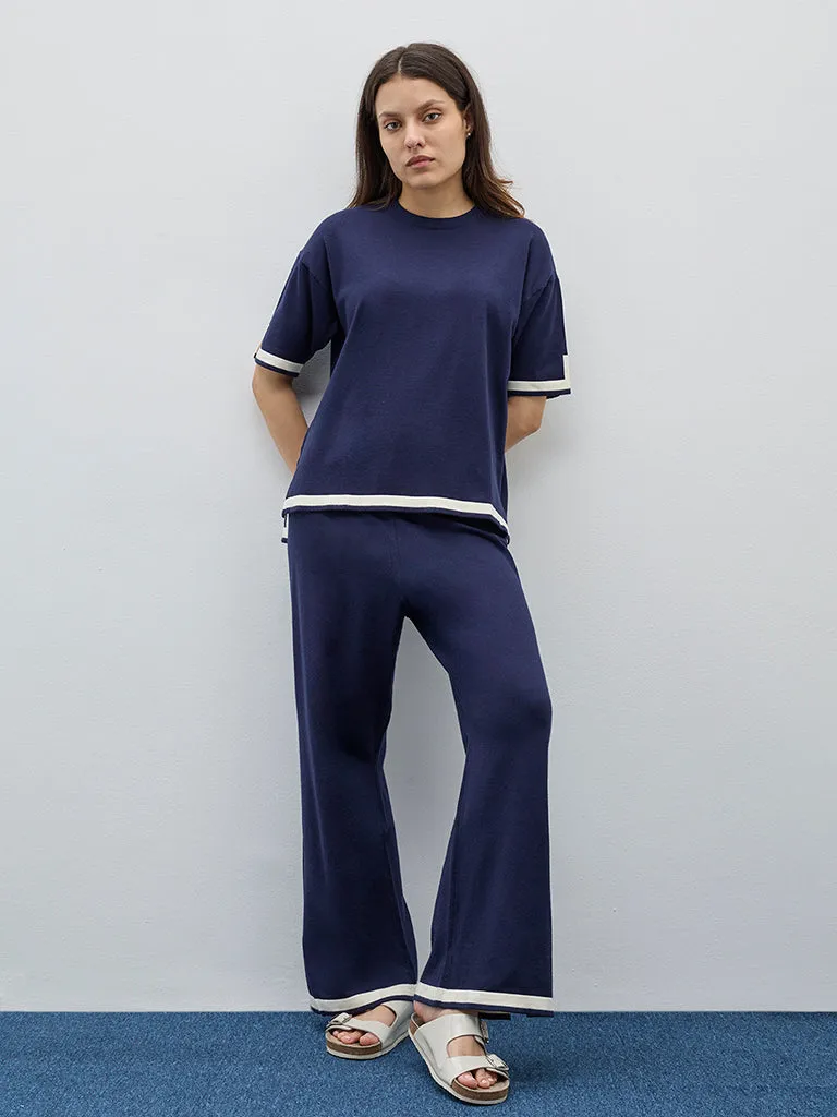 Wunderlove Navy Knitted High-Rise Lounge Pants