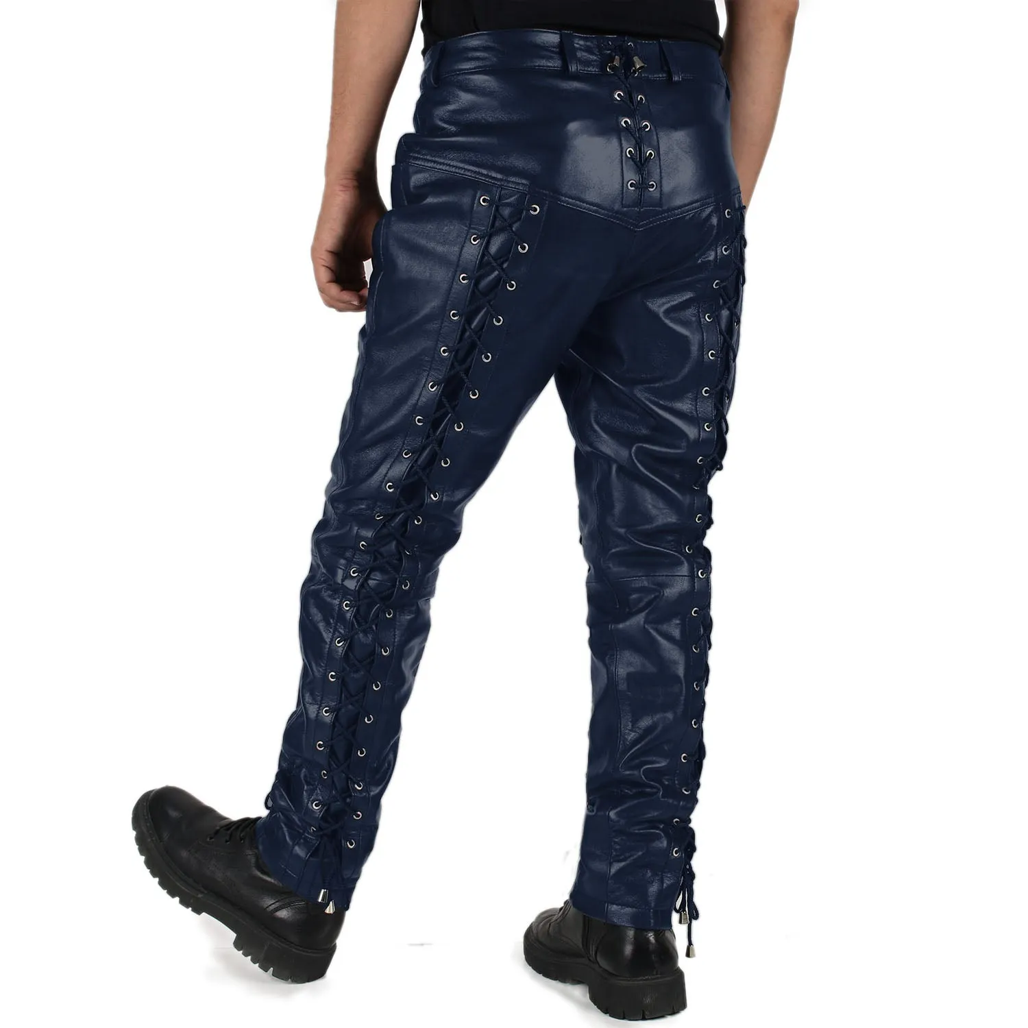 Zephor Men's Blue Faux Leather Pants