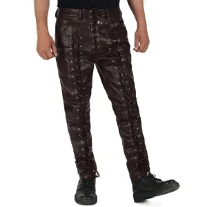 Zephor Men's Brown Faux Leather Pants